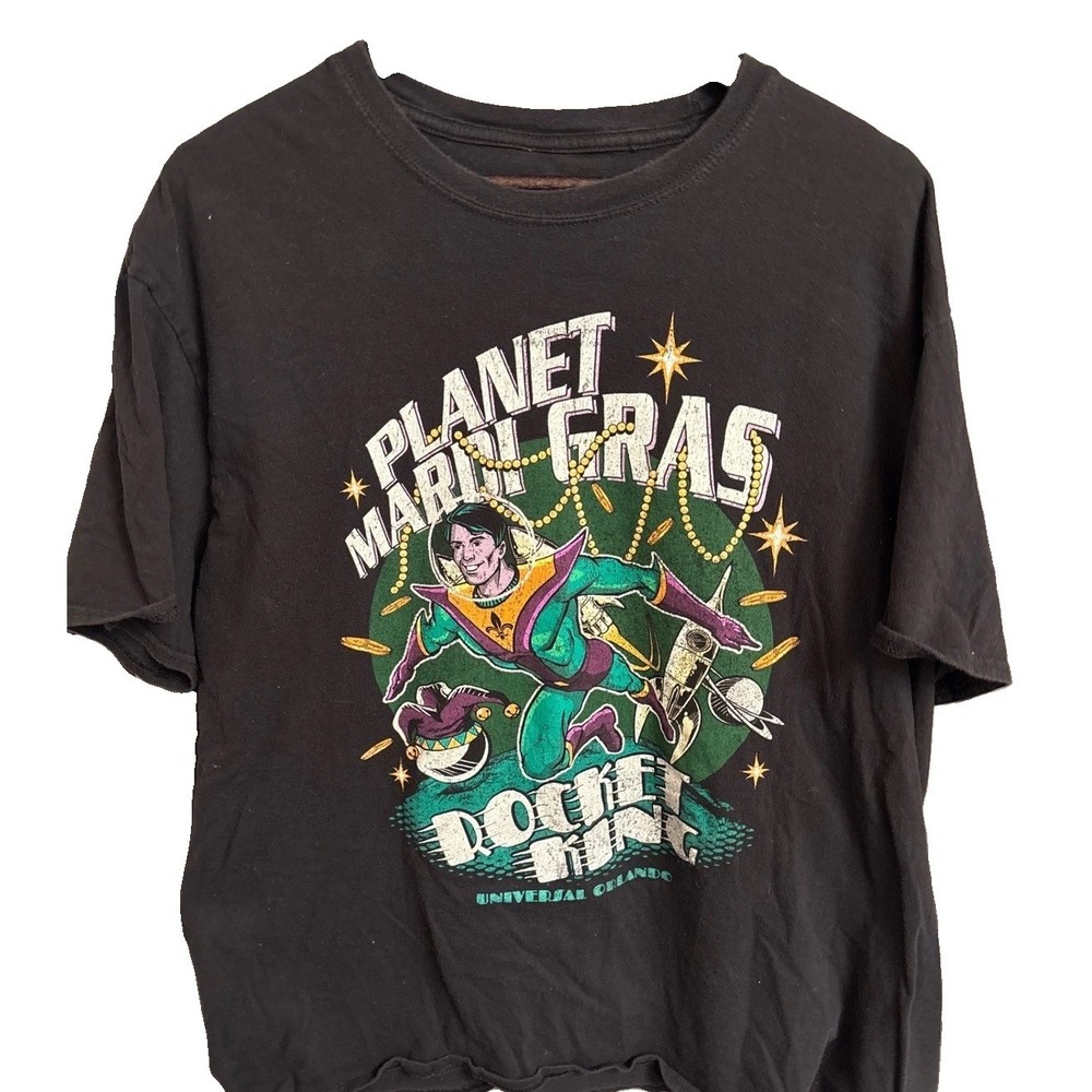 Universal Studios Orlando Planet Mardi Gras Rocket Man Graphic T-Shirt Black 2XL